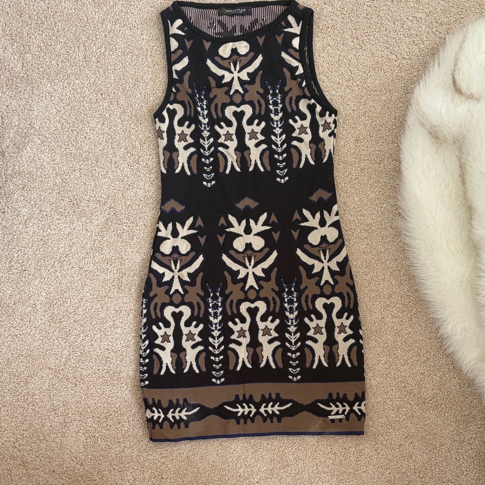 Elegant Black and Brown Patterned Dress